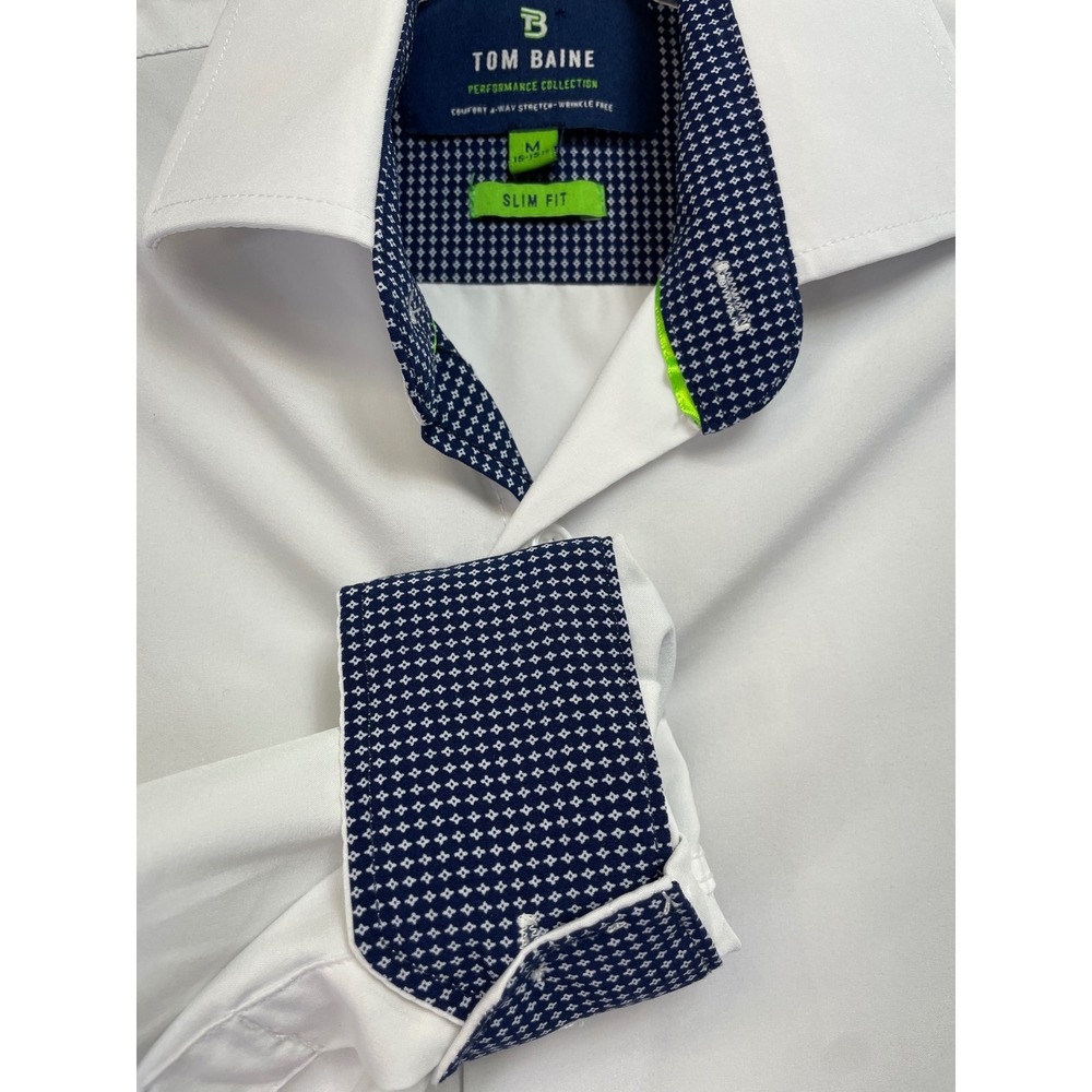 TOM BAINE Mens Performance Collection Slim Fit White Dress Shirt Medium‎ 15 15 2